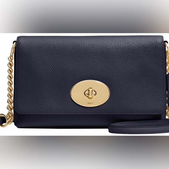 Coach Crosstown Navy Leather Crossbody with Chain Strap - Picture 1 of 12